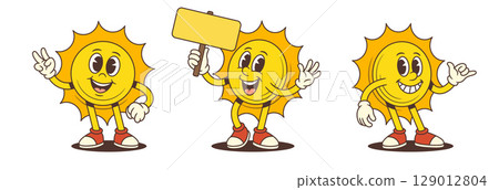 Friendly Cartoon Sun Mascot Making Peace Sign Waving And Pointing With Cheerful Energy Vector Illustration Friendly Cartoon Sun Mascot Making Peace Sign Waving And Pointing With Cheerful Energy Vector Illustration 129012804