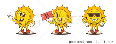 Cheerful Energetic Sun Mascot Smiling Winking Wearing Sunglasses Red Sneakers Fun Playful Vector Illustration Cheerful Energetic Sun Mascot Smiling Winking Wearing Sunglasses Red Sneakers Fun Playful Vector Illustration 129012806
