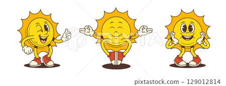 Joyful Cheerful Sun Mascot Winking Pointing Thumbs Up Welcoming Pose Red Sneakers Vector Illustration 129012814