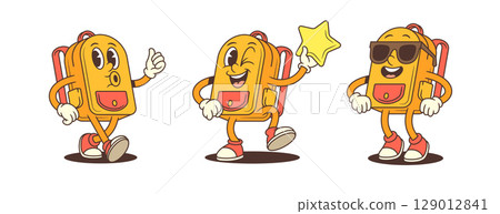 Cheerful Playful Cool Cartoon School Backpack Mascot Characters With Sunglasses And Star 129012841
