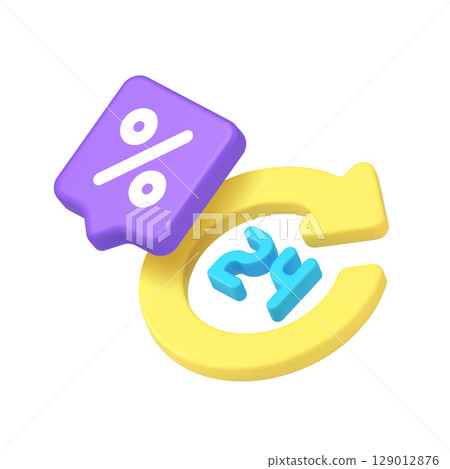 Bright Purple Percent Sign On Yellow Arrow 3D Realistic Icon For Sales Discounts Promotions 129012876