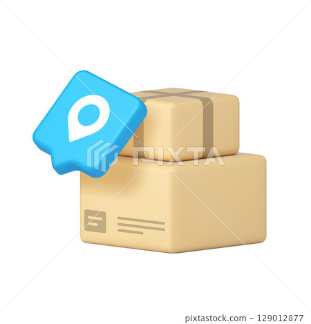 Two Cardboard Boxes With Blue Tracking Pin 3D Icon Representing Modern Delivery Services And Logistics 129012877