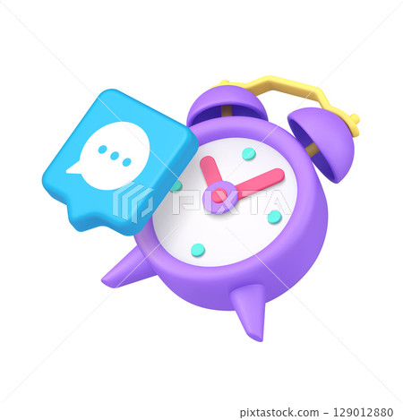 Blue Message With Speech Bubble And Purple Clock 3D Realistic Icon 129012880