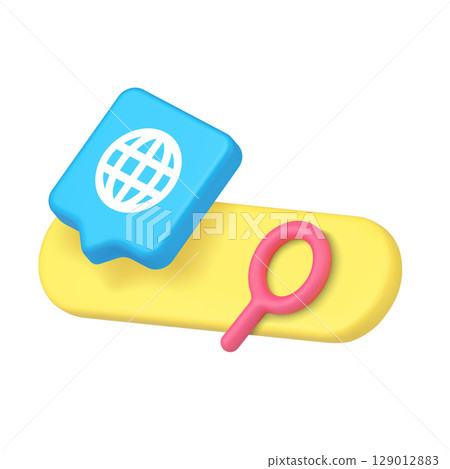 Globe With Search Bar And Magnifying Glass 3D Realistic Icon For Global Internet Information Services Globe With Search Bar And Magnifying Glass 3D Realistic Icon For Global Internet Information Services 129012883