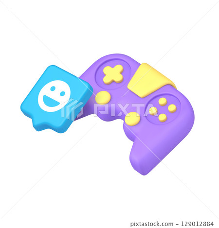 Colorful Game Controller With Emoticon And Buttons 3D Realistic Icon For Entertainment Colorful Game Controller With Emoticon And Buttons 3D Realistic Icon For Entertainment 129012884