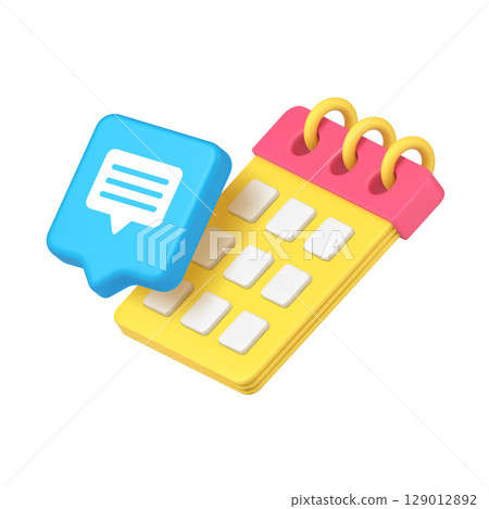 Bright Blue Chat Bubble Overlapping Vibrant Yellow Calendar Symbolizing Scheduling In 3d Icon 129012892