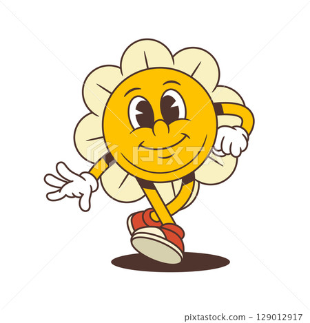Cheerful Flower Character Walking Forward With Positive Expression Vector Illustration Cheerful Flower Character Walking Forward With Positive Expression Vector Illustration 129012917