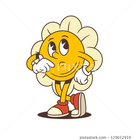 Playful Flower Character Standing With Amused Smile And Hand On Hip Vector Illustration Playful Flower Character Standing With Amused Smile And Hand On Hip Vector Illustration 129012919