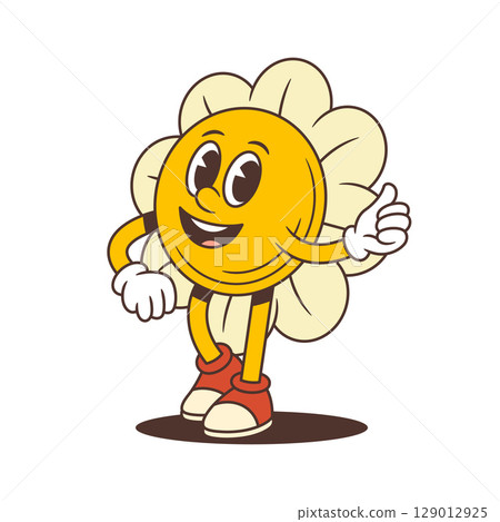 Smiling Flower Character Giving Thumbs Up In Relaxed And Friendly Standing Pose Vector Illustration 129012925