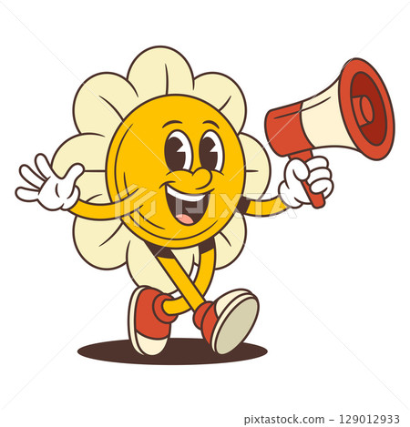 Flower Character Announcing With Megaphone In Confident And Lively Pose Vector Illustration Flower Character Announcing With Megaphone In Confident And Lively Pose Vector Illustration 129012933