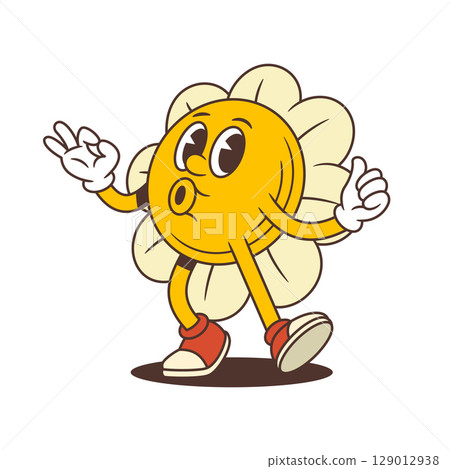 Playful Flower Character Waving And Smiling With Excited Friendly Expression Vector Illustration 129012938