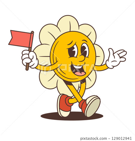 Flower Character Holding Flag And Giving Thumbs Up With Bright Enthusiastic Smile Vector Illustration Flower Character Holding Flag And Giving Thumbs Up With Bright Enthusiastic Smile Vector Illustration 129012941