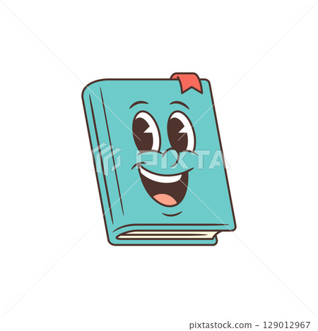 Friendly Cheerful Light Blue Textbook Mascot With Red Bookmark And Expressive Eyes Vector Illustration 129012967