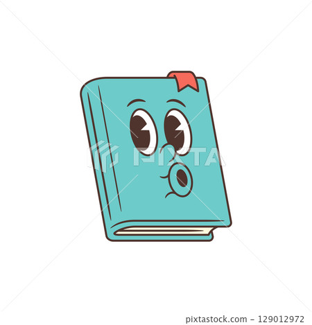 Friendly Light Blue Cartoon Book Mascot With Surprised Expression Red Bookmark Educational Vector Illustration 129012972