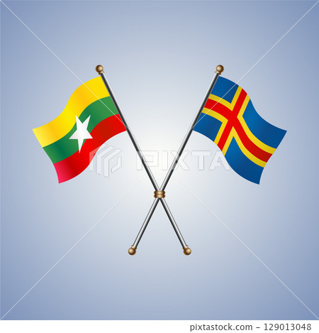 Myanmar and Aland Islands flag. Vector Illustration Myanmar and Aland Islands flag. Vector Illustration 129013048