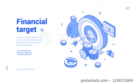 Financial target business profit efficiency productivity isometric web banner design template vector 129013069