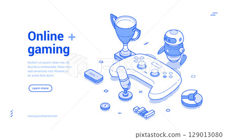 Online gaming robotics artificial intelligence cybersport web banner design template vector Online gaming robotics artificial intelligence cybersport web banner design template vector 129013080