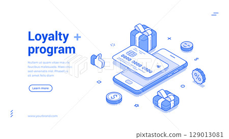Loyalty program card payment online banking outline isometric web banner design template vector 129013081