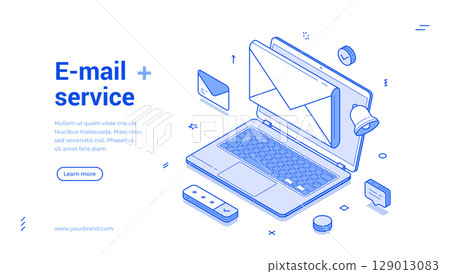 Email mail service computer internet message outline isometric web banner design template vector 129013083