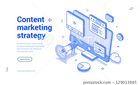 Content digital internet marketing strategy outline isometric web banner design template vector 129013085