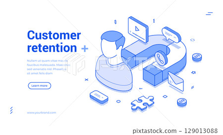 Customer retention business marketing strategy outline isometric web banner design template vector Customer retention business marketing strategy outline isometric web banner design template vector 129013088
