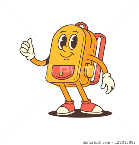Cheerful Backpack Mascot Giving Thumbs Up in Confident Standing Pose for School Projects Vector Illustration Cheerful Backpack Mascot Giving Thumbs Up in Confident Standing Pose for School Projects Vector Illustration 129013092