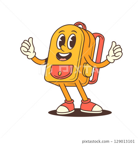 Thumbs Up Backpack Mascot Showing Confidence and Approval Vector Illustration 129013101