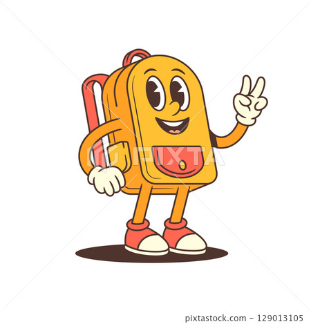 Backpack Mascot Pointing Up with Enthusiastic Smile Showing Bright Idea Vector Illustration 129013105