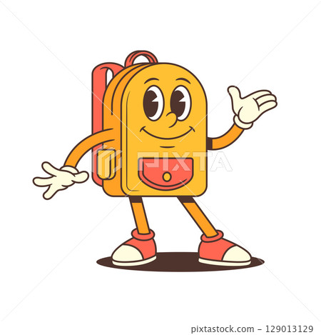 Relaxed Backpack Mascot Waving With One Hand On Hip And Casual Expression Vector Illustration 129013129