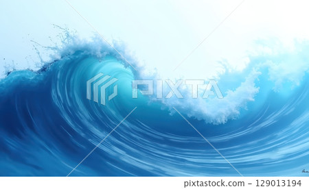 Flowing Ocean Scene With Digital Watercolor Effect 129013194