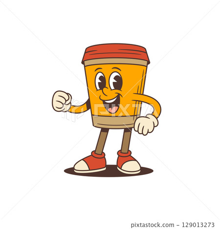 Cheerful Coffee Cup Mascot Showing Thumbs Up And Fist With Energetic Friendly Pose Vector Illustration 129013273