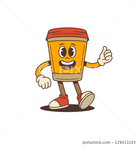 Lively Playful Orange Coffee Cup Mascot Giving Thumbs Up And Welcoming Gesture Vector Illustration Lively Playful Orange Coffee Cup Mascot Giving Thumbs Up And Welcoming Gesture Vector Illustration 129013283