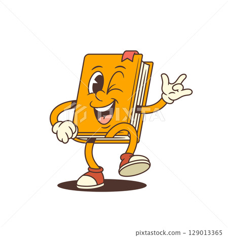 Orange Book Mascot Winking And Showing ILY Hand Gesture With Happy Expression Vector Illustration Orange Book Mascot Winking And Showing ILY Hand Gesture With Happy Expression Vector Illustration 129013365
