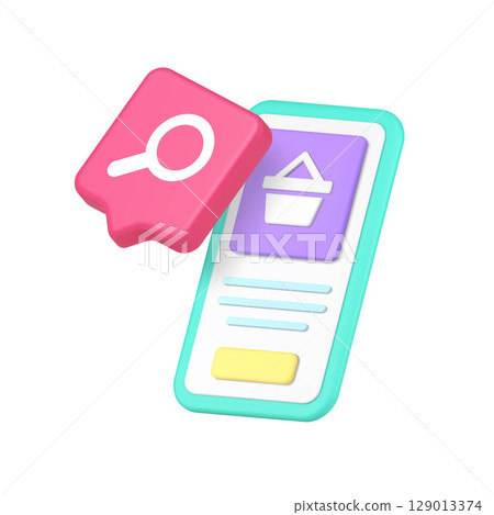 3d Icon Realistic Vector Illustration Of Smartphone Shopping Interface With Magnifying Glass In Speech Bubble 3d Icon Realistic Vector Illustration Of Smartphone Shopping Interface With Magnifying Glass In Speech Bubble 129013374