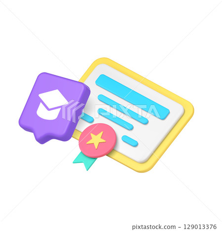 3d Realistic Icon With Academic Cap And Diploma Representing Education Certificate In Modern Vector Illustration 129013376