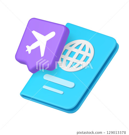 3d Realistic Icon Of Airplane And Passport Representing Travel Vacation Booking And Flight Service 3d Realistic Icon Of Airplane And Passport Representing Travel Vacation Booking And Flight Service 129013378