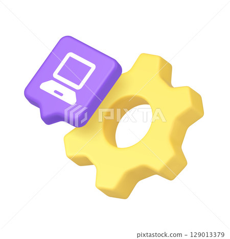 3d Realistic Icon With Gear And Computer Symbol Representing Software Technology And Digital Services 3d Realistic Icon With Gear And Computer Symbol Representing Software Technology And Digital Services 129013379