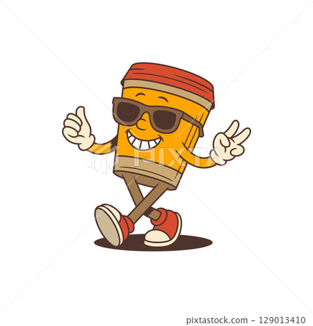 Confident Coffee Cup Mascot In Sunglasses Walking With Victory And Thumbs Up Gesture Vector Illustration Confident Coffee Cup Mascot In Sunglasses Walking With Victory And Thumbs Up Gesture Vector Illustration 129013410