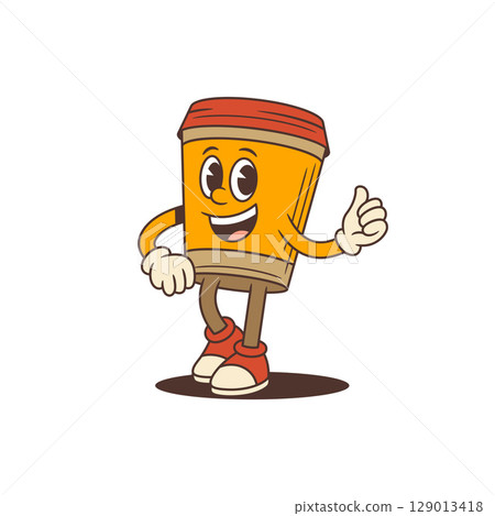 Cheerful Coffee Cup Mascot Showing Thumbs Up And Okay Gesture Friendly Takeaway Drink Vector Illustration Cheerful Coffee Cup Mascot Showing Thumbs Up And Okay Gesture Friendly Takeaway Drink Vector Illustration 129013418