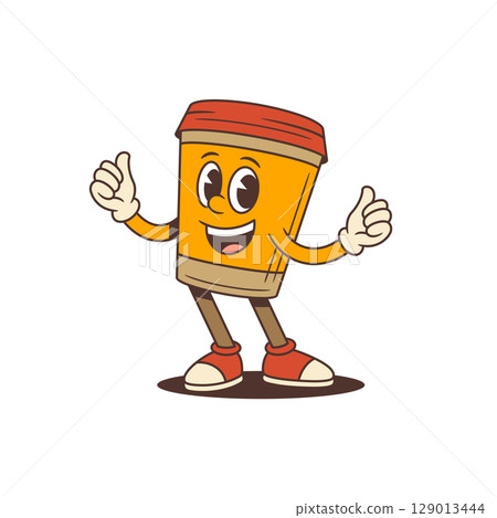 Cheerful Coffee Cup Mascot Welcoming With Open Arms Vector Illustration Cheerful Coffee Cup Mascot Welcoming With Open Arms Vector Illustration 129013444