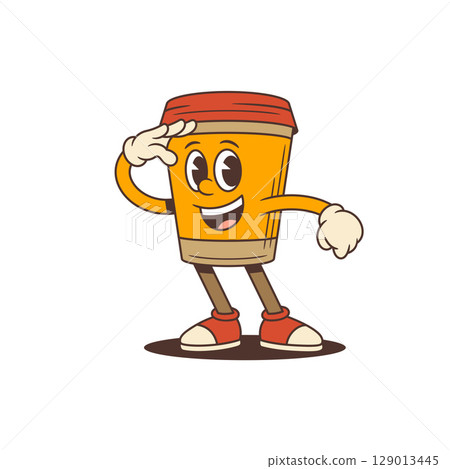 Cheerful Coffee Cup Mascot Saluting With A Friendly Gesture Vector Illustration Cheerful Coffee Cup Mascot Saluting With A Friendly Gesture Vector Illustration 129013445