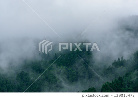 雨季的雨水使山上霧氣瀰漫30 129013472