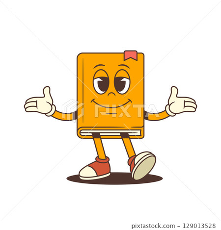 Cheerful Cartoon Book Mascot With Open Arms In Friendly Welcoming Pose Smiling Character Vector Illustration Cheerful Cartoon Book Mascot With Open Arms In Friendly Welcoming Pose Smiling Character Vector Illustration 129013528