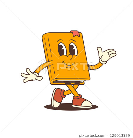 Happy Cartoon Book Mascot Walking Forward With Joyful Expression And Red Shoes Smiling Vector Illustration 129013529