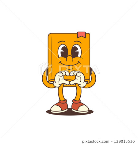 Smiling Cartoon Book Mascot Showing Heart Gesture With Hands In Cheerful Pose Vector Illustration 129013530
