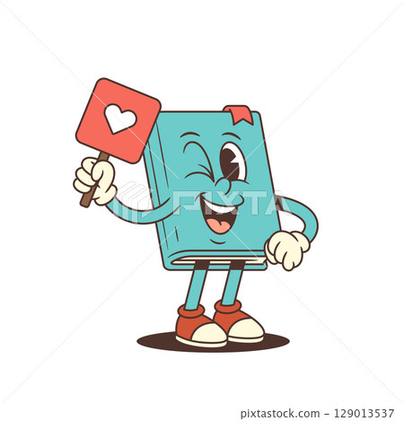 Blue Cartoon Book Mascot Winking And Holding Heart Sign Smiling Cheerful Character Art Illustration Blue Cartoon Book Mascot Winking And Holding Heart Sign Smiling Cheerful Character Art Illustration 129013537