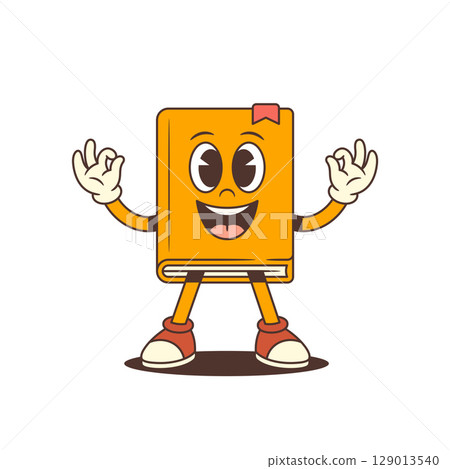 Orange Cartoon Book Mascot With Red Shoes Showing Ok Gesture And Smiling Happily Vector Illustration 129013540