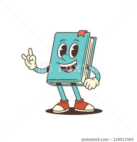 Blue Cartoon Book Mascot With Red Bookmark And Sneakers Showing Rock Gesture Vector Illustration 129013565