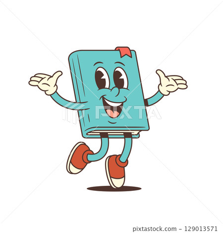 Blue Cartoon Book Mascot Jumping With Open Arms In Cheerful Welcoming Pose Vector Illustration Blue Cartoon Book Mascot Jumping With Open Arms In Cheerful Welcoming Pose Vector Illustration 129013571