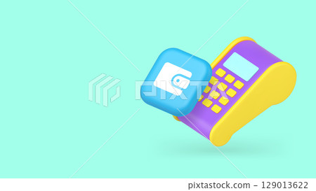 Shopping POS terminal machine wallet payment financial transaction copy space banner 129013622